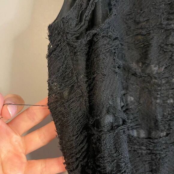 Minden Chan Grunge Distressed Black Silk/Cotton Sleeveless Mini Dress | SZ 6 - Picture 8 of 16